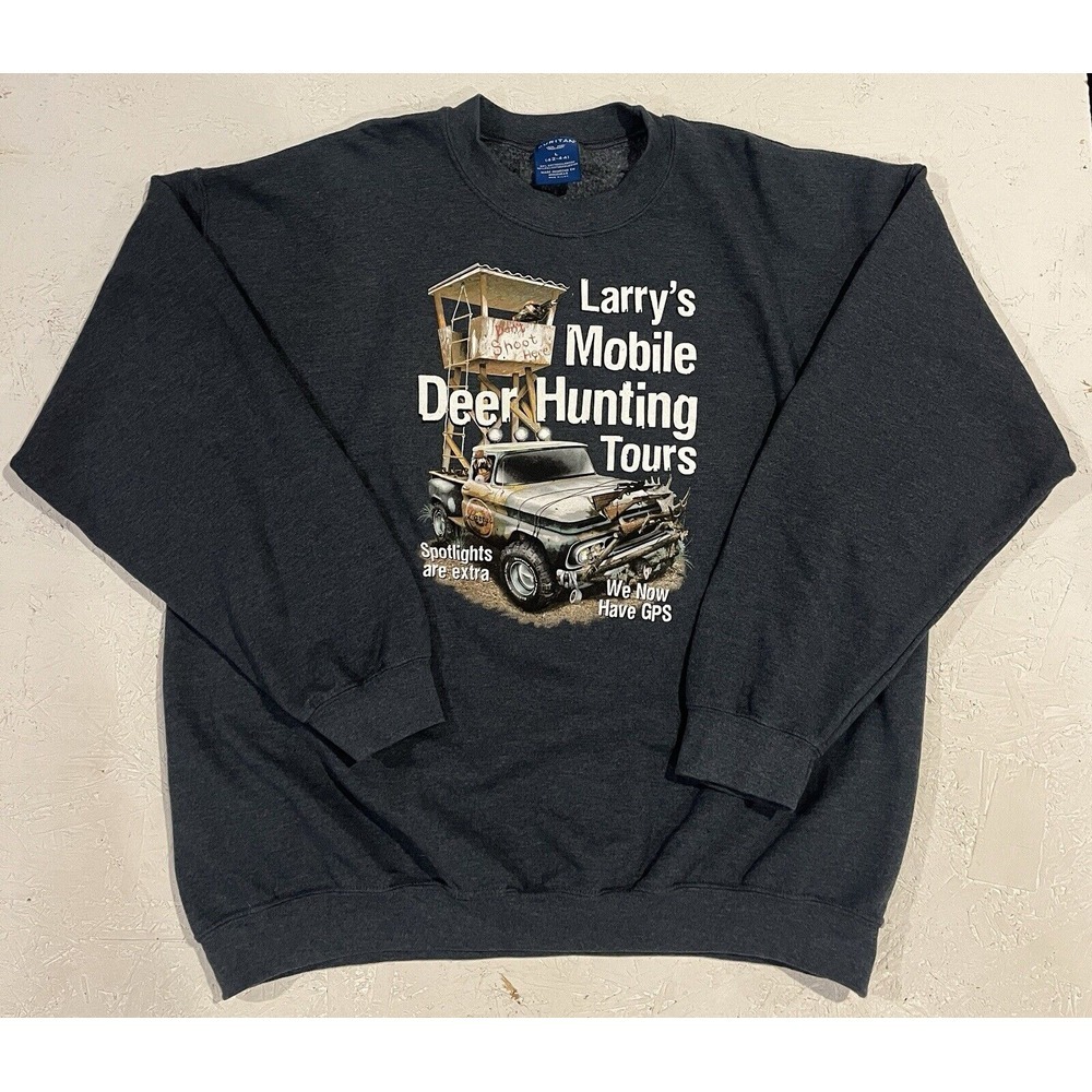Larry's Mobile Deer Hunting‎ Tours Pullover Men's Crewneck Sweatshirt Sz L Gray